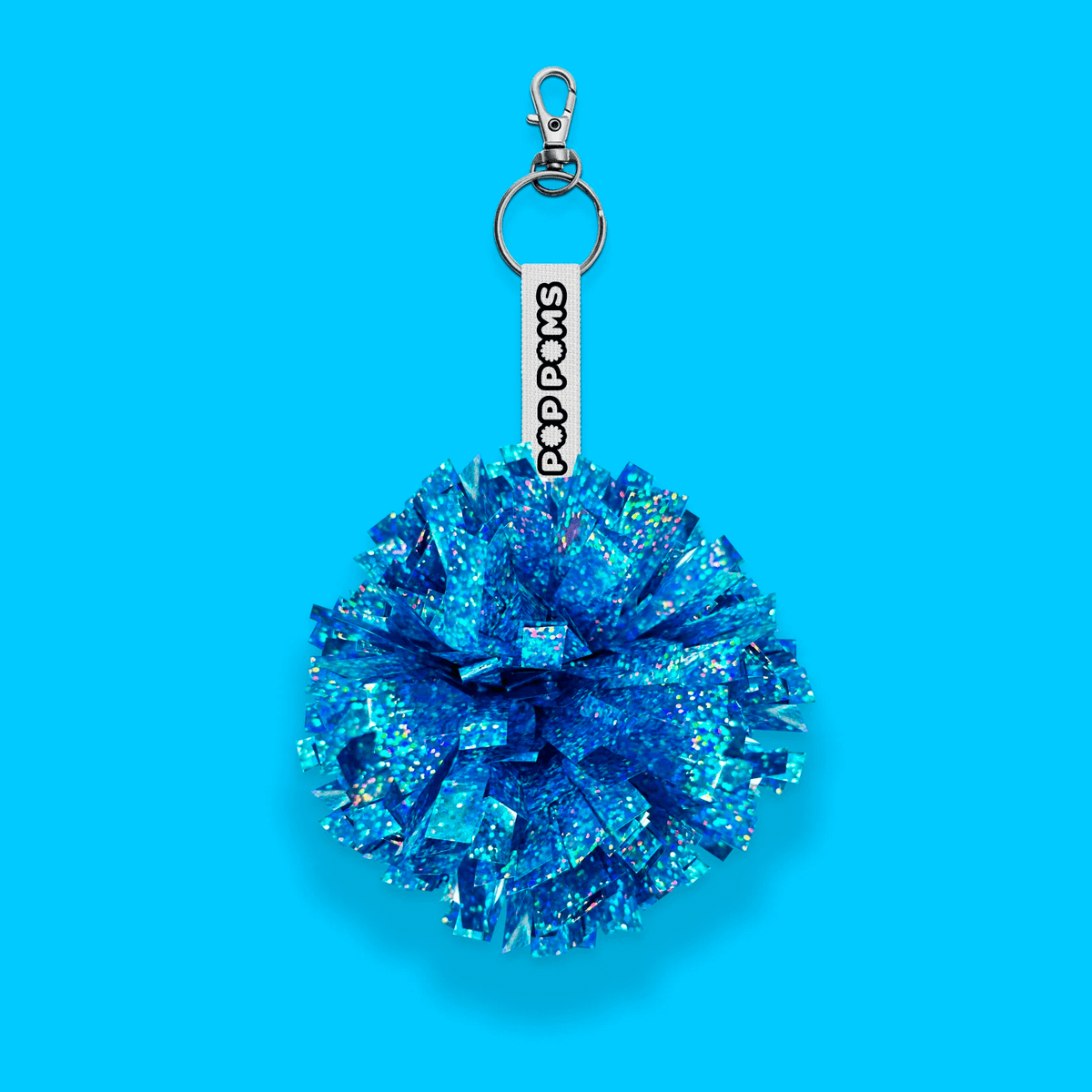 Light blue sparkle holographic pom pom avaimenperä