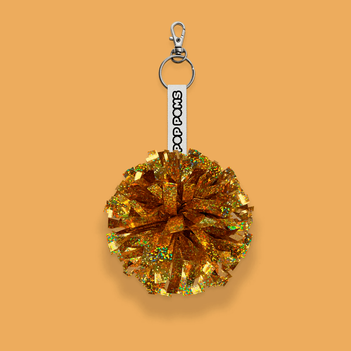 Gold sparkle holographic pom pom avaimenperä
