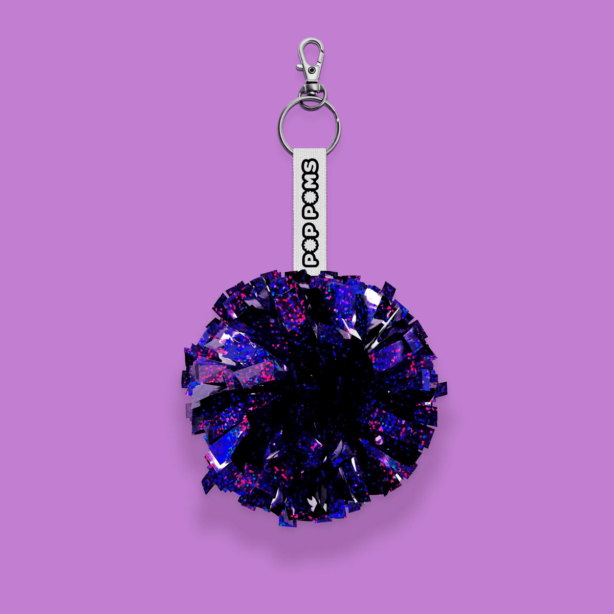 Purple sparkle holographic pom pom avaimenperä