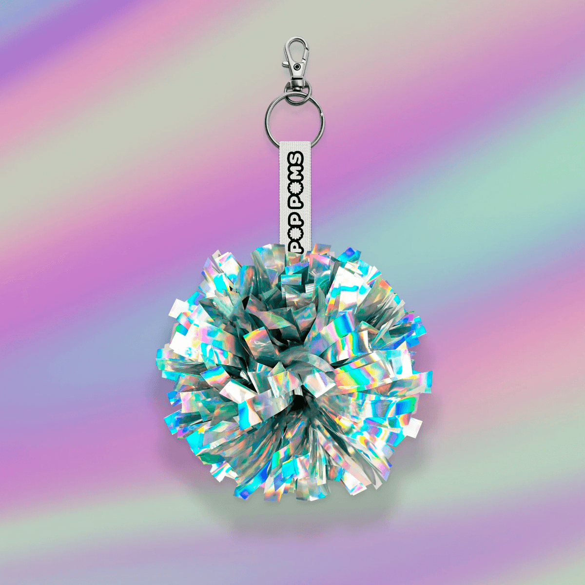 Rainbow laser holographic pom pom avaimenperä