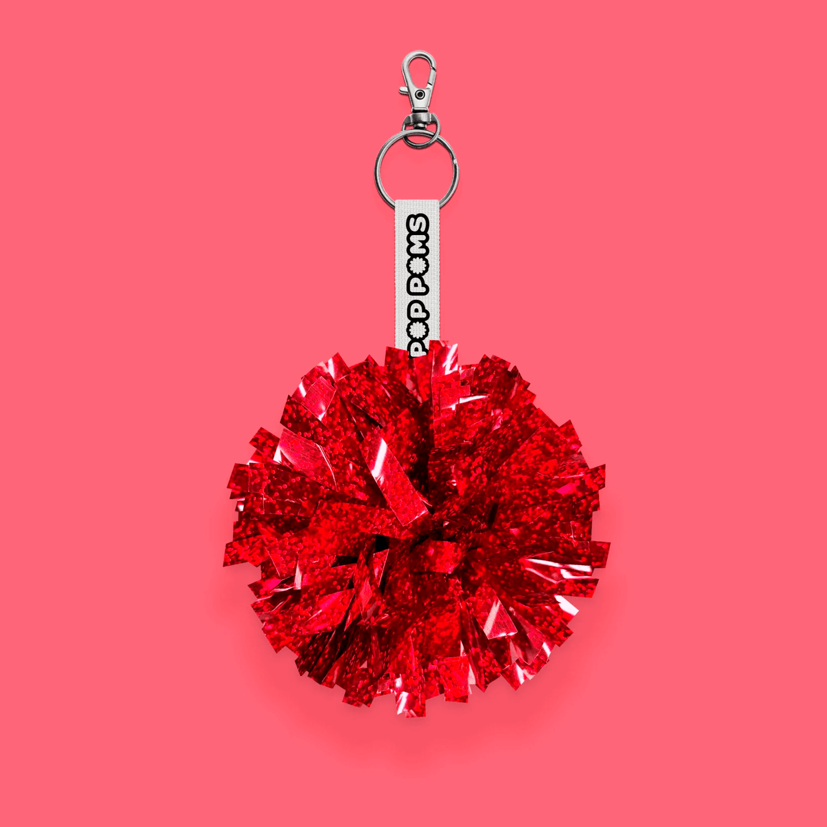 Red sparkle holographic pom pom avaimenperä