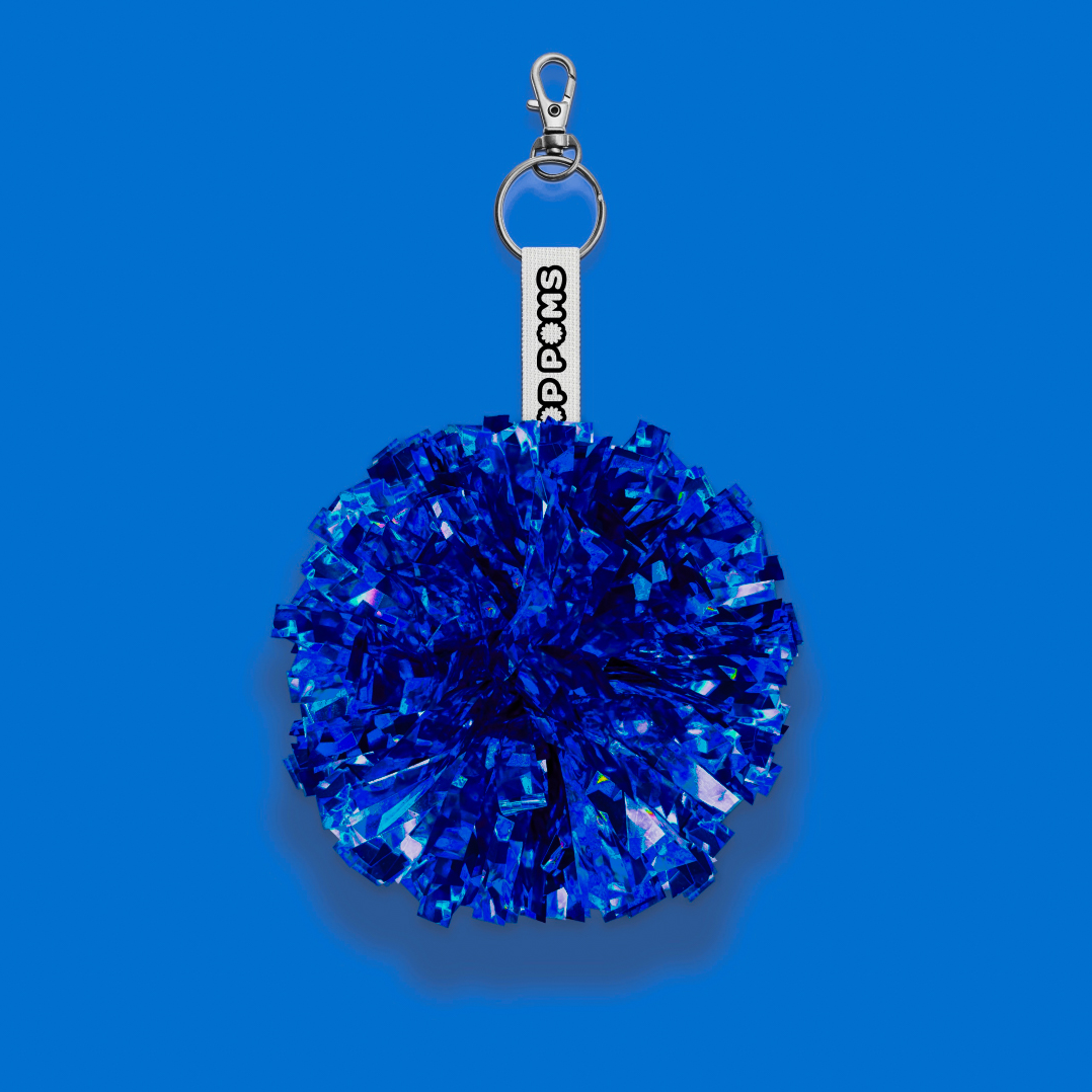 Royal blue Shattered Holographic Pom Pom avaimenperä